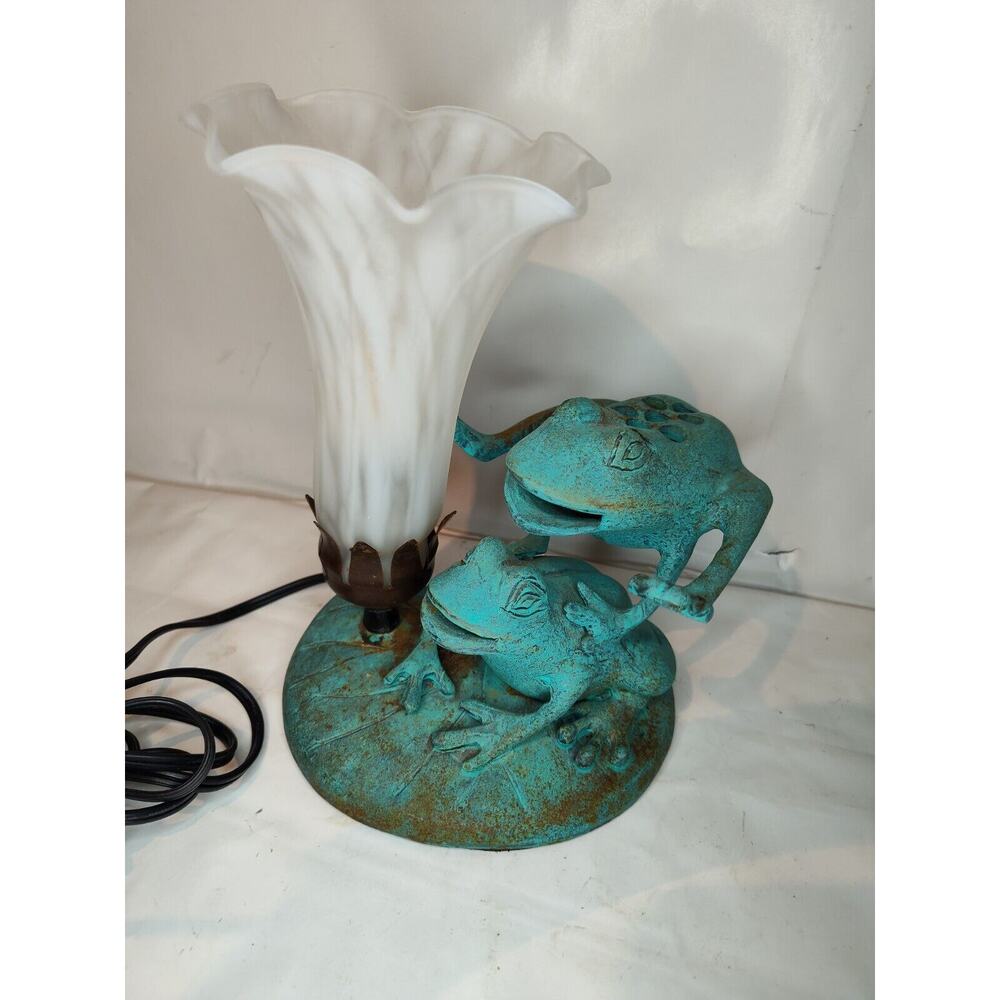 Flower and Frog Table Lamp, Handmade Glass Desklamp